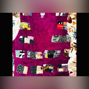 Vintage Theo Patchwork‎ Vest Multicolor Tie Dye Lagenlook Hippy Boho, M